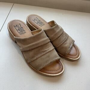 Miz Mooz Leather Sandal Mules Mali Toffee Gold Beige Tan Slides Shimmer Comfort